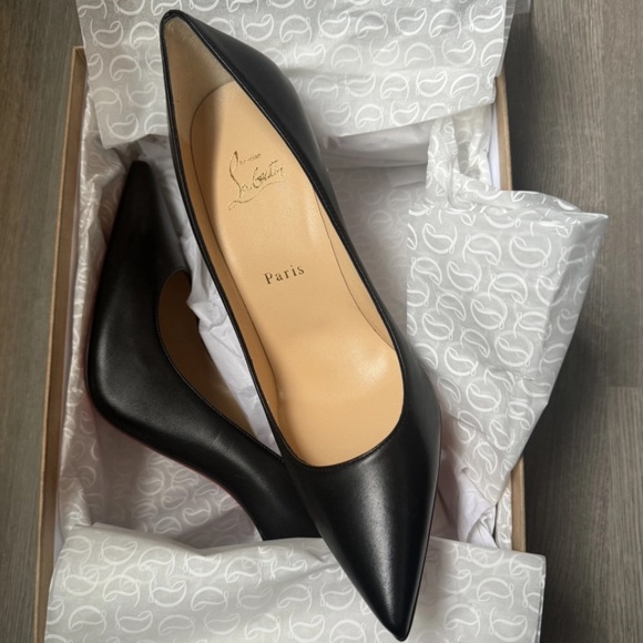 Never Worn Christian Louboutin Red Bottom Black Leather Kate 100 mm Heels - Picture 5 of 6